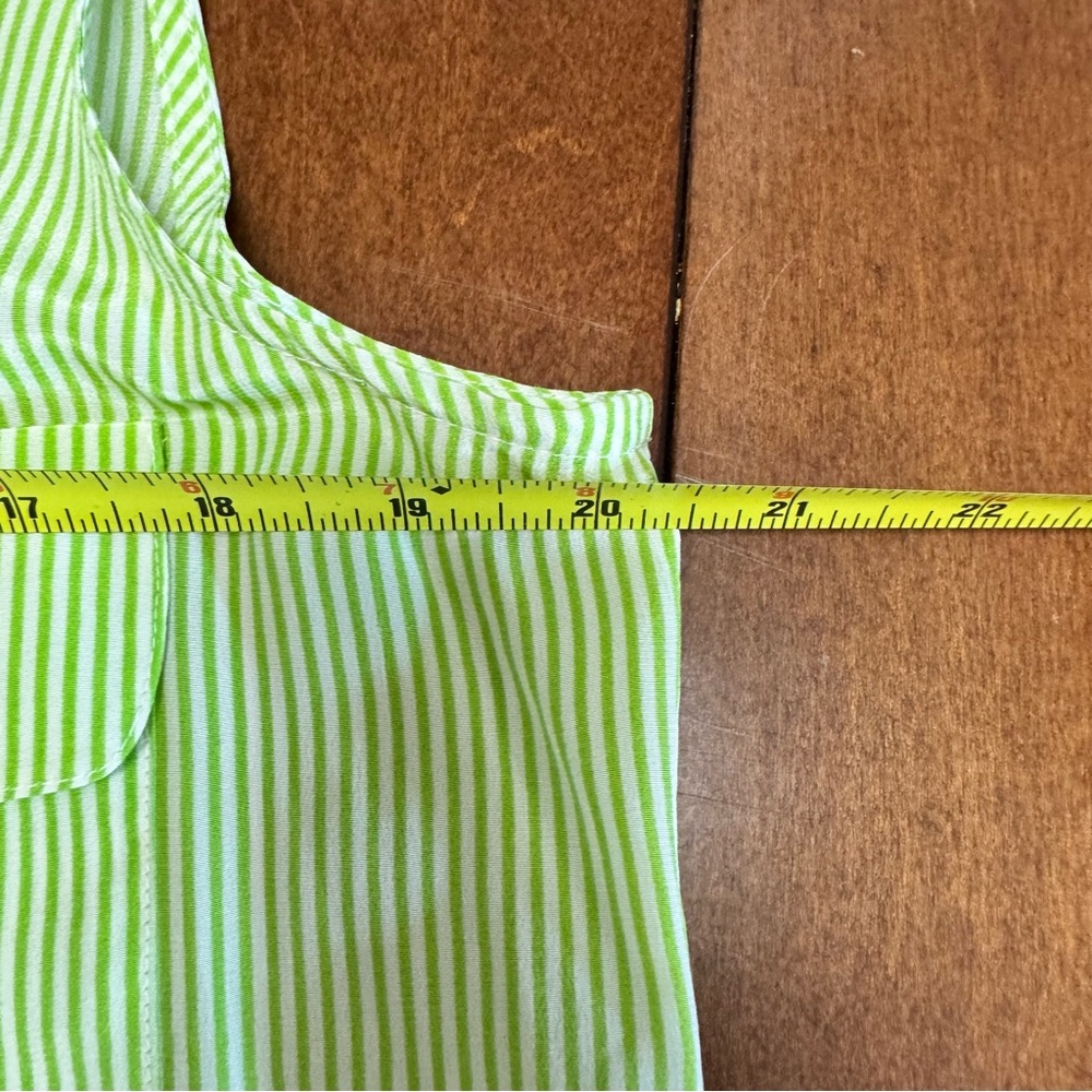 Tess Vintage 100% Silk Green Striped Sleeveless Collared Button Down Size M - Picture 10 of 11